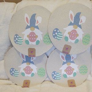 Easter Bunny Gnome with Eggs 15" Round Fabric Placemat Set of 4 New